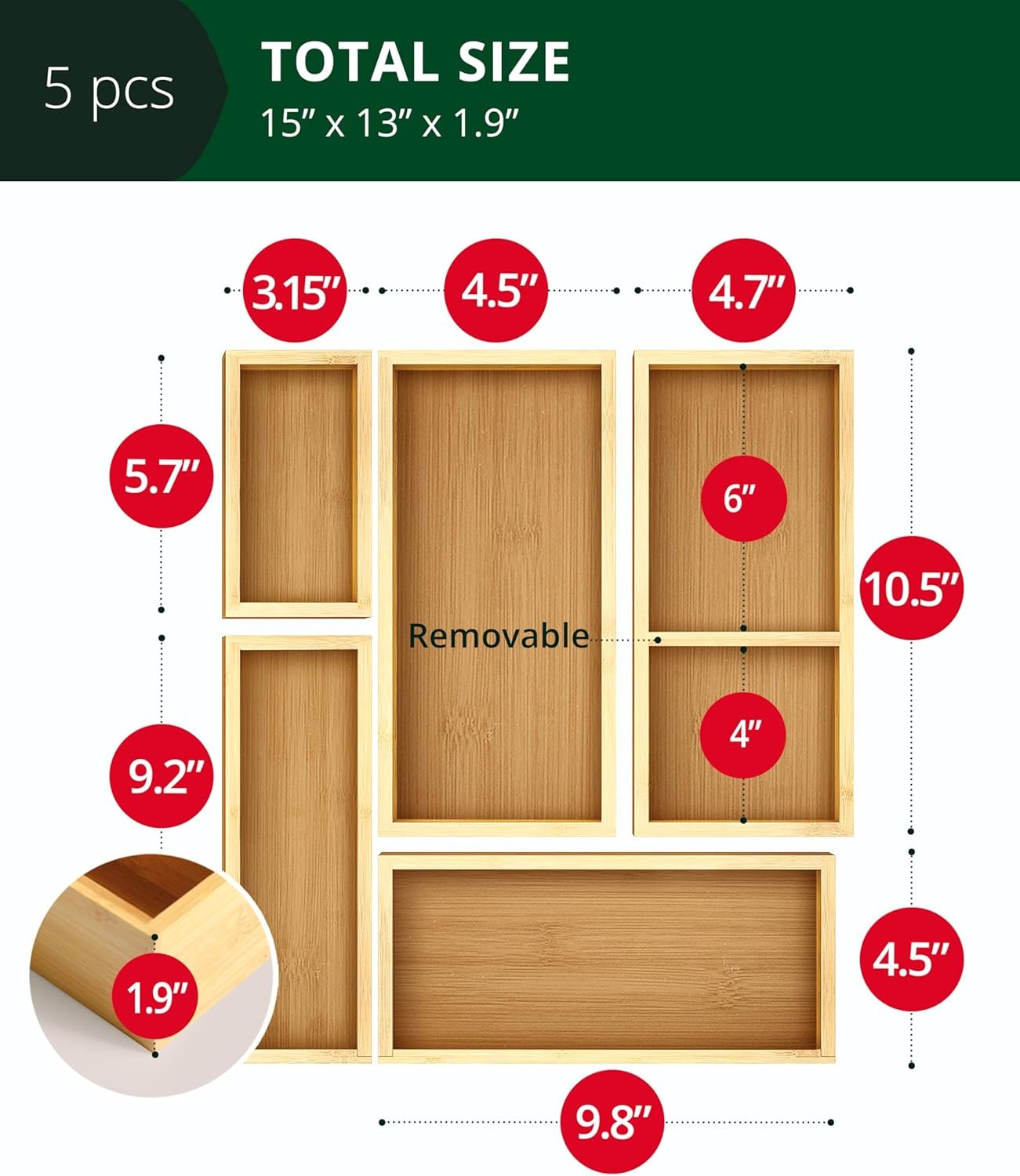 Bandejas de bambú modulares - configuración para cubiertos y utensilios